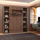 Easy-Lift Twin Murphy Wall Bed in Natural Brown Wood Grain with Two Bookshelves
