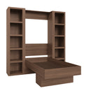 Easy-Lift Twin Murphy Wall Bed in Natural Brown Wood Grain with Two Bookshelves
