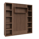 Easy-Lift Twin Murphy Wall Bed in Natural Brown Wood Grain with Two Bookshelves
