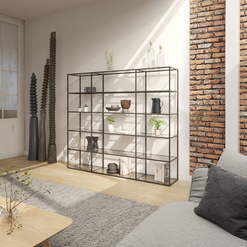 Freestanding Bookshelf Room Divider - Room Divider Bookcase with Modern Design LIUM Decorative Shelving Unit Combo 3x5/1