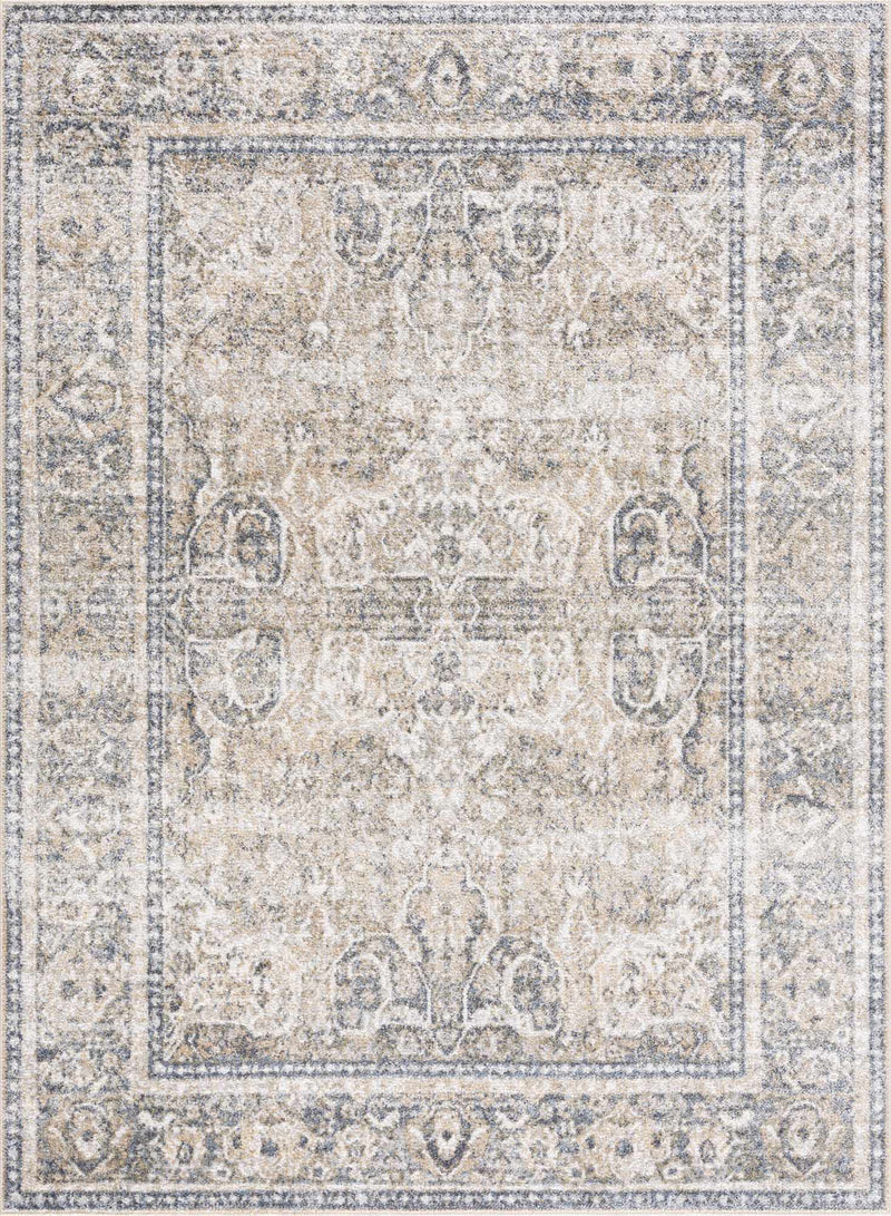 Arias Cream & Blue Washable Area Rug