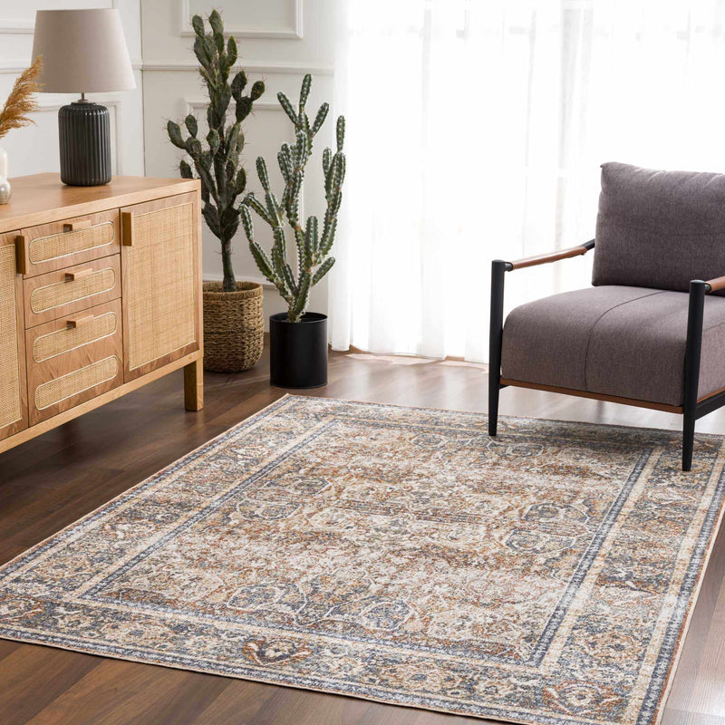 Arias Beige Blue Washable Area Rug