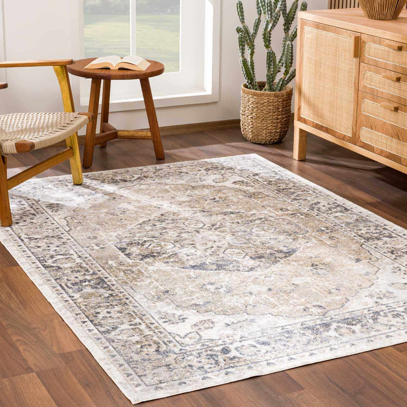 Rudo Beige Flat Pile Washable Rug