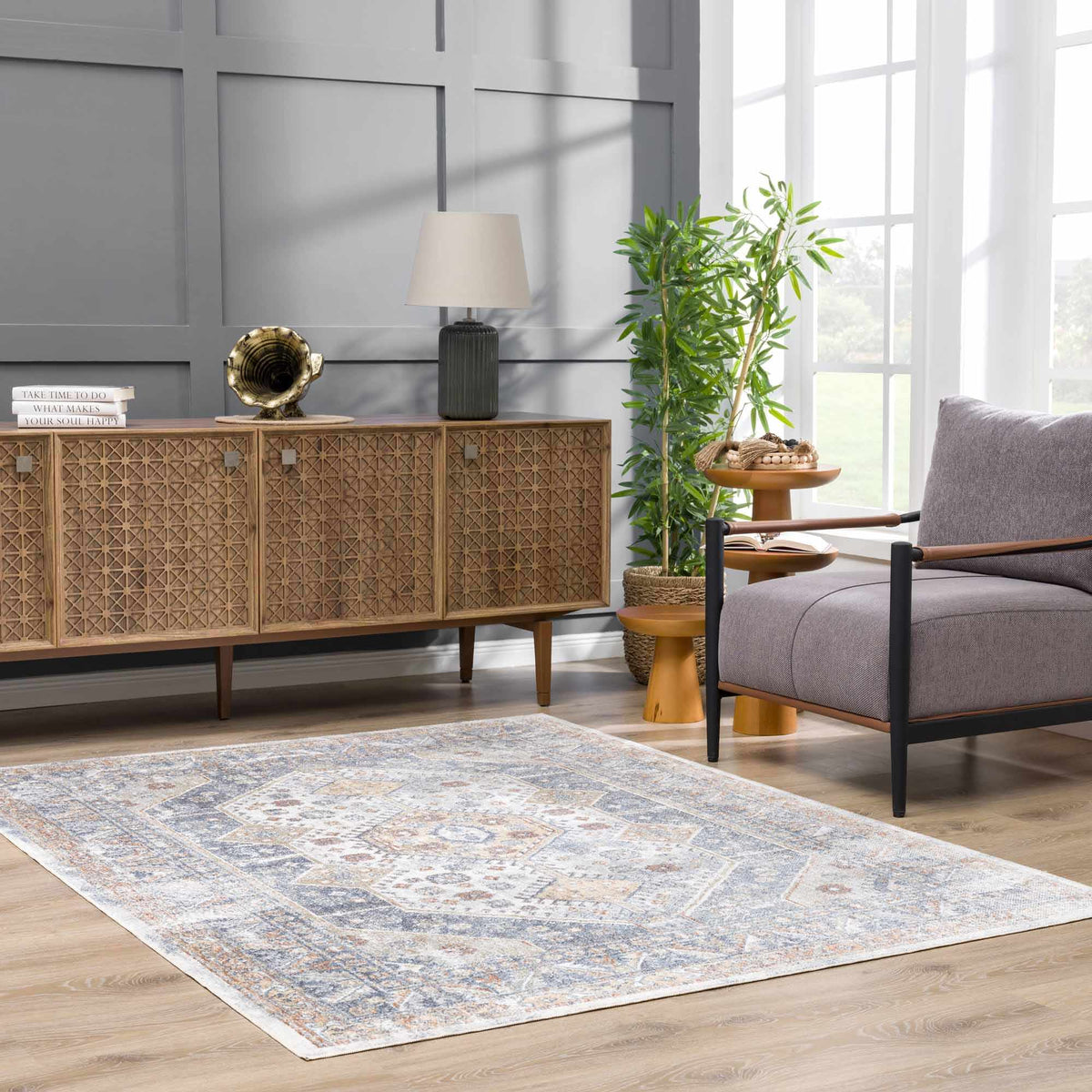 Afya Washable Area Rug, installed in a room