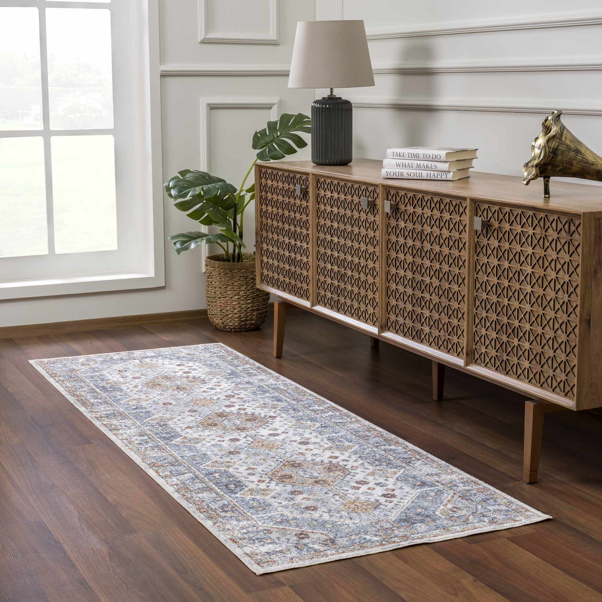 Afya Washable Area Rug, installed in a room