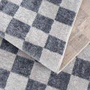 Alie Blue Gray Checkered Washable Rug