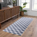 Alie Blue Gray Checkered Washable Rug