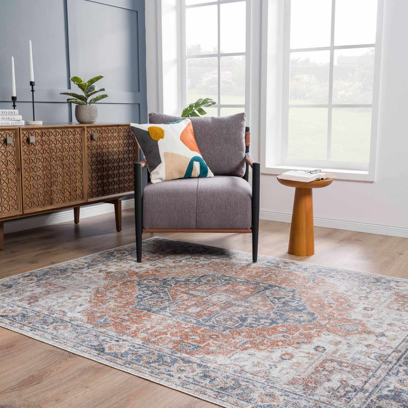 Akram Orange Medallion Washable Runner & Area Rug