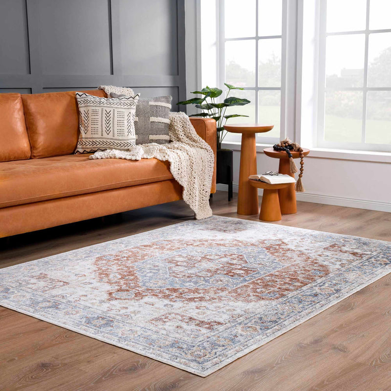 Akram Orange Medallion Washable Runner & Area Rug