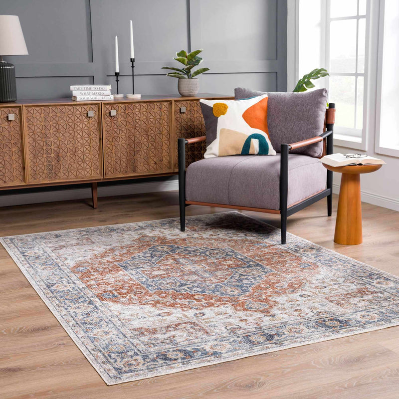 Akram Orange Medallion Washable Runner & Area Rug