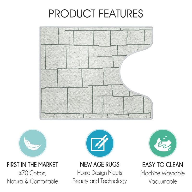 Grid Design U Shape Bathroom Rug | 20”x24" | Ivory
