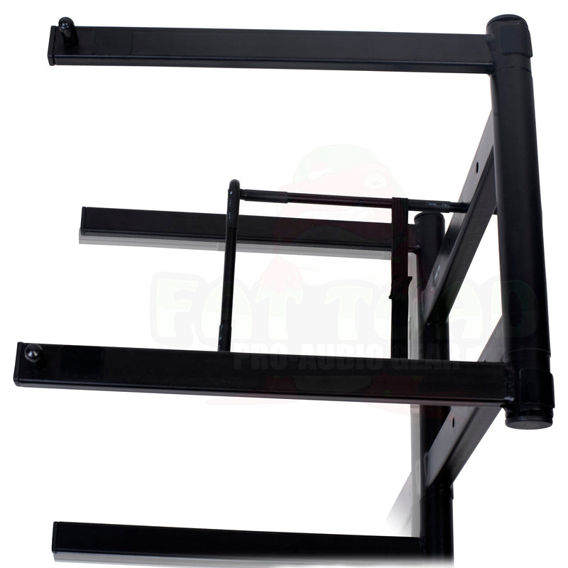 2 PACK - DJ Laptop Stand with Sub-tray Shelf by FAT TOAD | Folding Compact Pro Audio Computer Table Top Rack Stand Mount for iPads, Mixer Controller & Tablets | Portable PC Gear, Stage Booth or Office