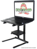 Folding DJ Laptop Stand with Sub-tray Shelf by FAT TOAD | Pro Audio Computer Table Top Rack Stand Mount for iPads, Mixer Controller & Tablets | Portable PC Gear Clamp Holder | Stage Booth, Home Office