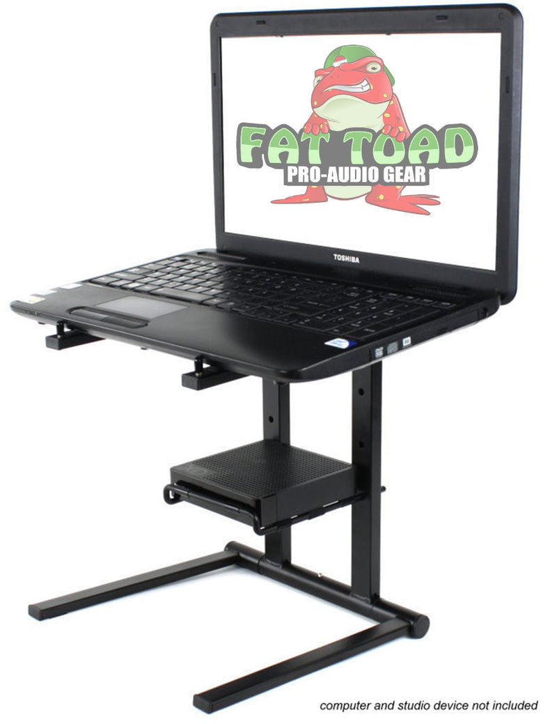 2 PACK - DJ Laptop Stand with Sub-tray Shelf by FAT TOAD | Folding Compact Pro Audio Computer Table Top Rack Stand Mount for iPads, Mixer Controller & Tablets | Portable PC Gear, Stage Booth or Office