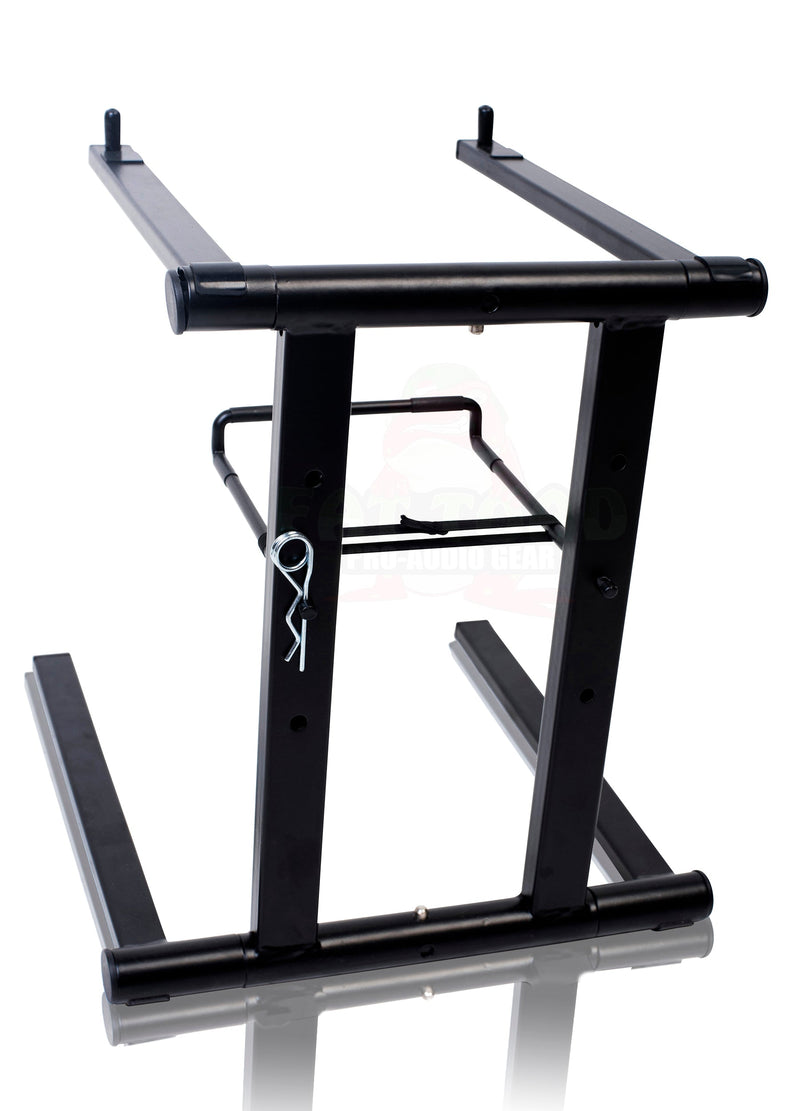 2 PACK - DJ Laptop Stand with Sub-tray Shelf by FAT TOAD | Folding Compact Pro Audio Computer Table Top Rack Stand Mount for iPads, Mixer Controller & Tablets | Portable PC Gear, Stage Booth or Office