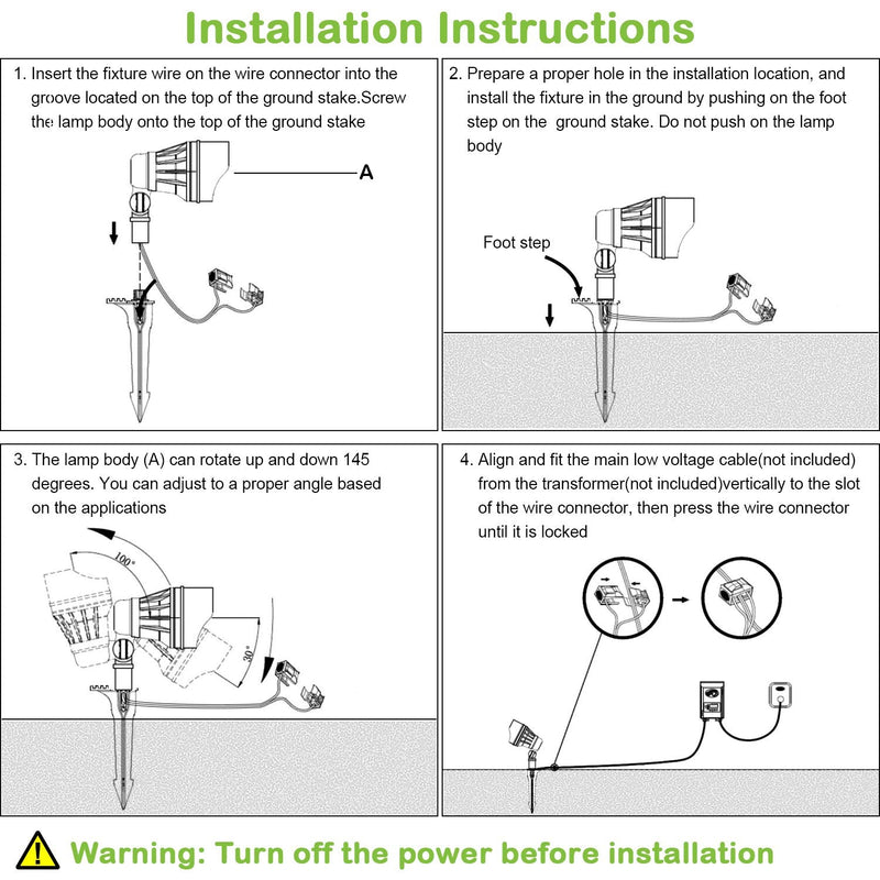 Low Voltage LED Landscape Spot Light Kits, 10W 390LM, 4 Pack, Driver & Cable NOT Included