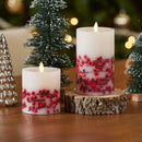 Embedded Red Berries Flameless Candle Pillar