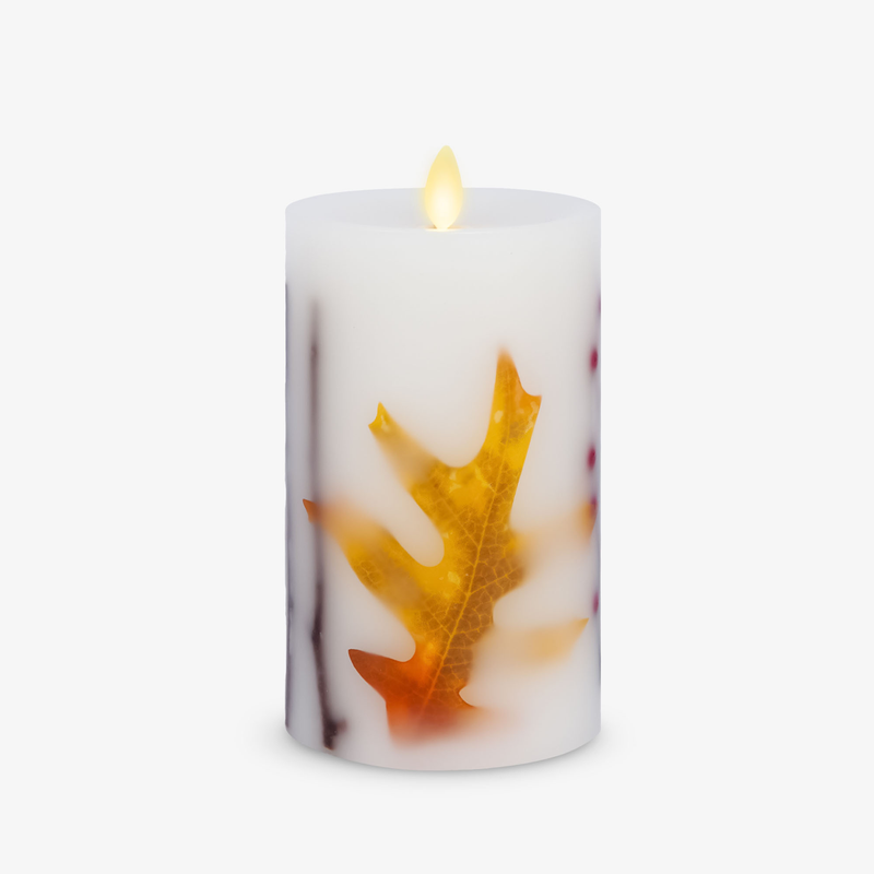 Embedded Fall Leaves & Twigs Flameless Candle Pillar