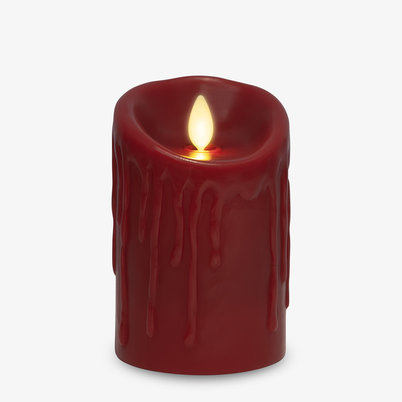 Burgundy Wax Drip Flameless Candle Pillar