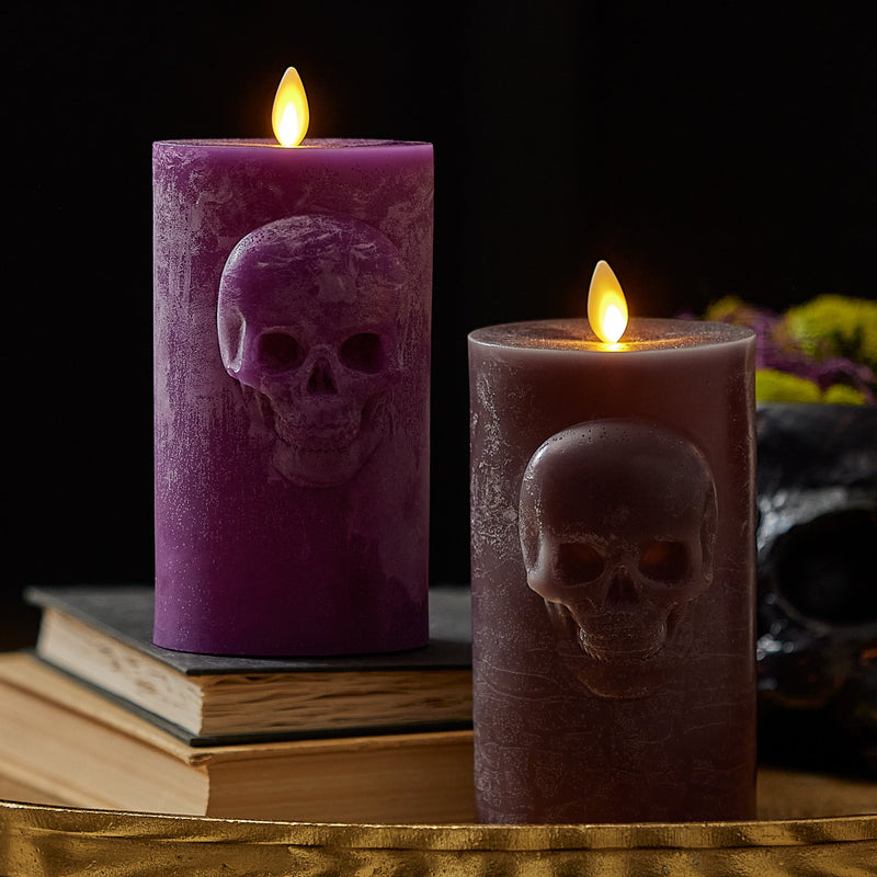 Dark Chocolate Chalky Flameless Candle Skull Pillar