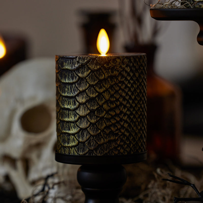 Black and Gold Snakeskin Flameless Candle Pillar