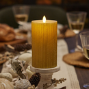 Ribbed Metallic Champagne Flameless Candle Pillar