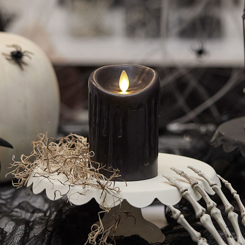 Black Wax Drip Flameless Candle Pillar