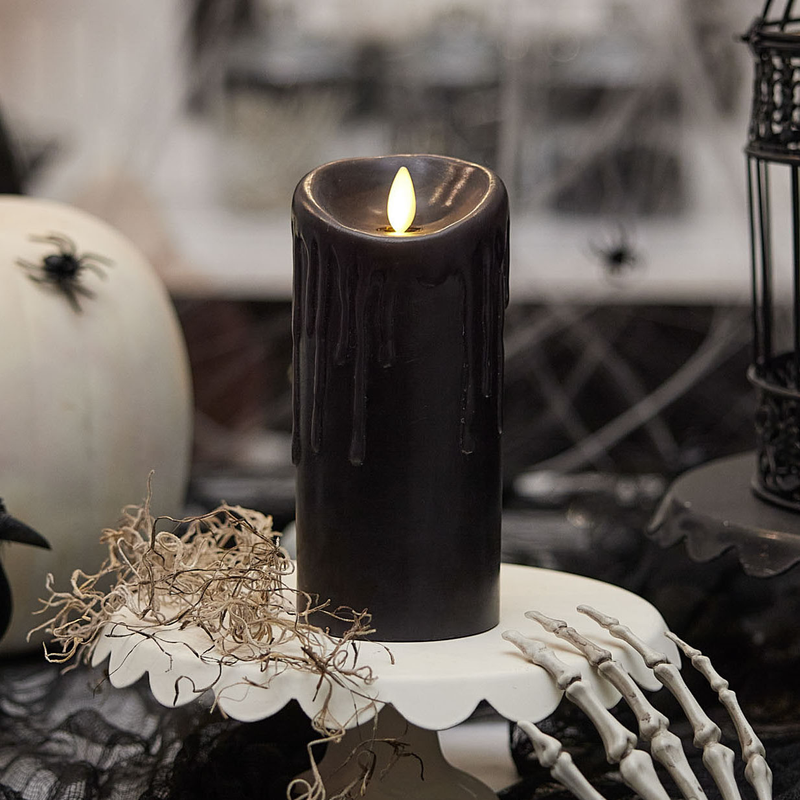 Black Wax Drip Flameless Candle Pillar