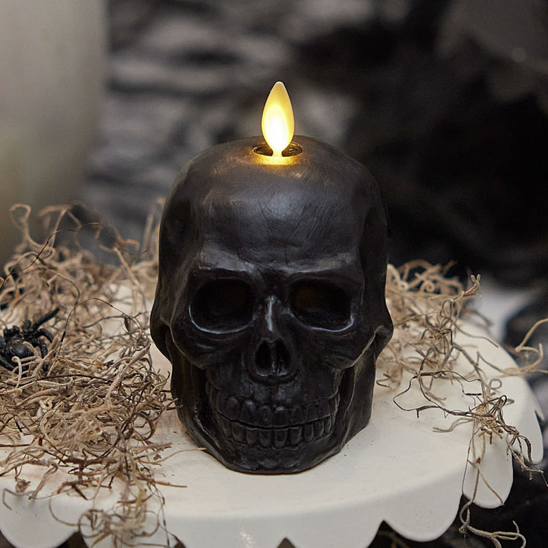 Black Small Flameless Candle Skull