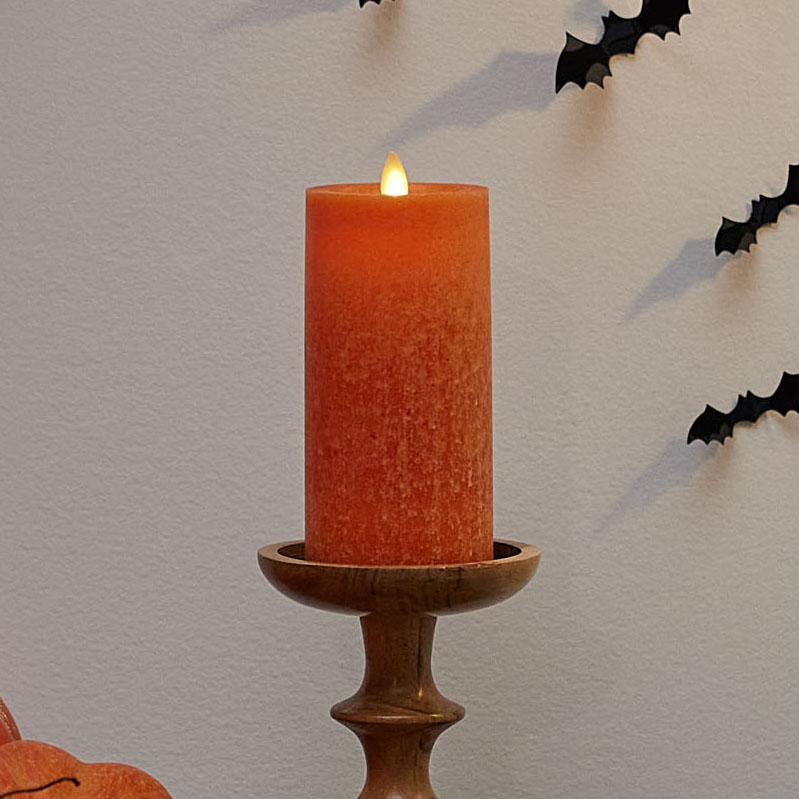 Harvest Pumpkin Seaglass Flameless Candle Pillar