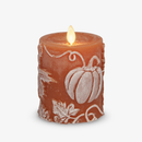 Harvest Pumpkin Embossed Leaves & Pumpkins Flameless Candle Pillar