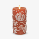 Harvest Pumpkin Embossed Leaves & Pumpkins Flameless Candle Pillar