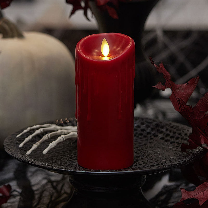 Burgundy Wax Drip Flameless Candle Pillar