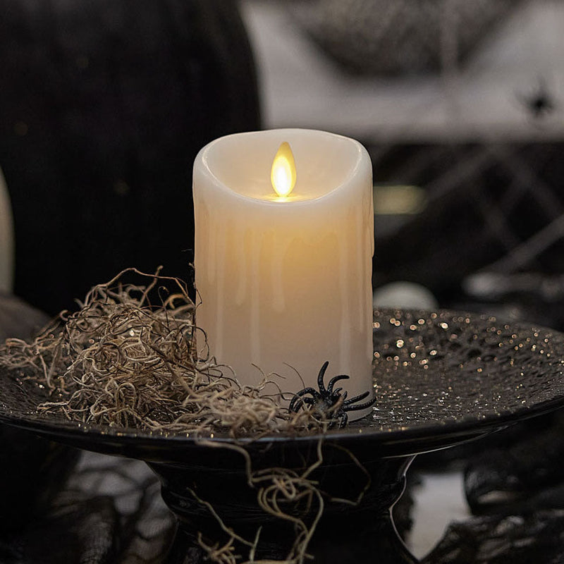 White Wax Drip Flameless Candle Pillar