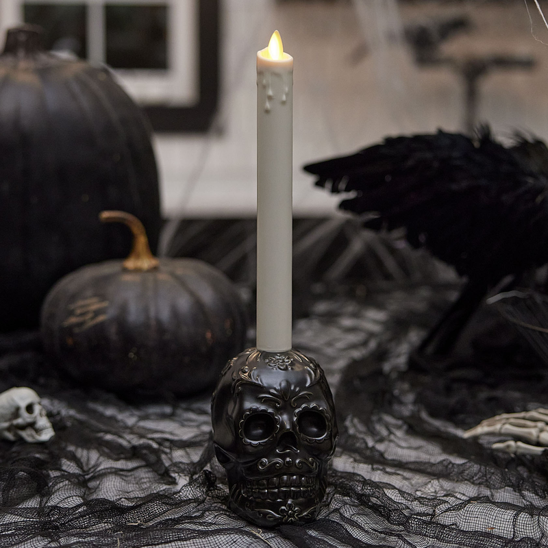 Black Day of the Dead Skull Taper Holder