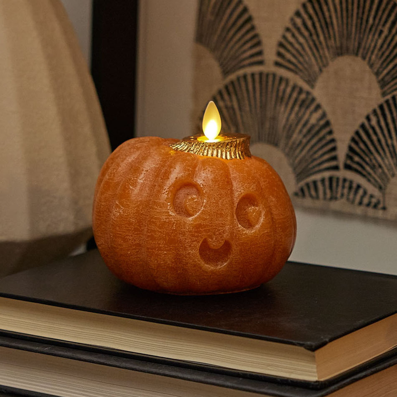 Orange Chalky Flameless Candle Cute Jack-o'-lantern Pumpkin