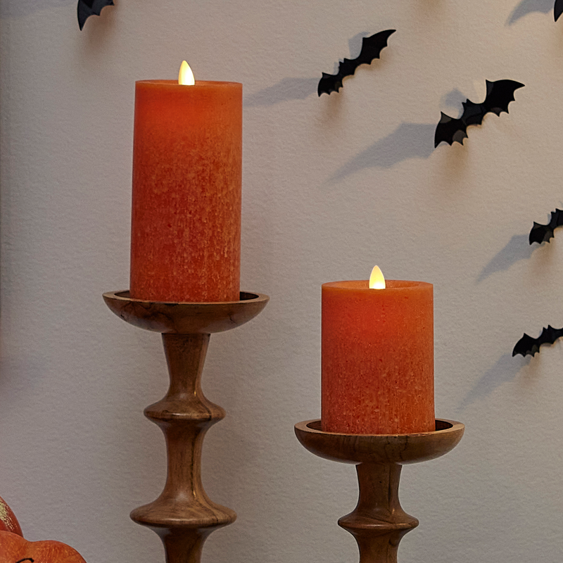 Harvest Pumpkin Seaglass Flameless Candle Pillar