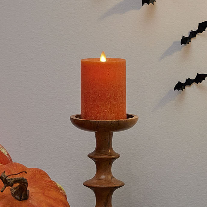 Harvest Pumpkin Seaglass Flameless Candle Pillar