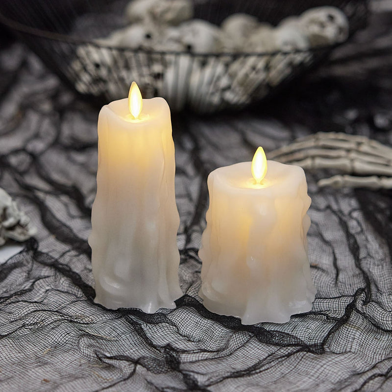 White Heavy Wax Drip Flameless Candle Slim Pillar