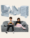 Lunix LX15 14pcs Modular Play Couch (Stone Gray) + Extra Serenity Blue Cover Bundle by Lunix