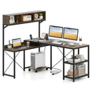L-Shaped Computer Desk with Power Outlets 62 Inches Corner Desk with Storage Hutch-Brown by LJGDeals