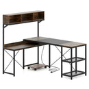 L-Shaped Computer Desk with Power Outlets 62 Inches Corner Desk with Storage Hutch-Brown by LJGDeals