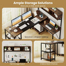 L-Shaped Computer Desk with Power Outlets 62 Inches Corner Desk with Storage Hutch-Brown by LJGDeals