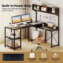 L-Shaped Computer Desk with Power Outlets 62 Inches Corner Desk with Storage Hutch-Brown by LJGDeals