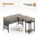 L-Shaped Computer Desk with Charging Station and Adjustable Shelf-Gray by LJGDeals