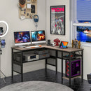 L-Shaped Computer Desk with Charging Station and Adjustable Shelf-Gray by LJGDeals