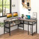 L-Shaped Computer Desk with Charging Station and Adjustable Shelf-Gray by LJGDeals