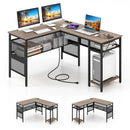L-Shaped Computer Desk with Charging Station and Adjustable Shelf-Gray by LJGDeals