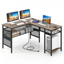 L-Shaped Computer Desk with Charging Station and Adjustable Shelf-Gray by LJGDeals