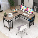 L-Shaped Computer Desk with Charging Station and Adjustable Shelf-Gray by LJGDeals